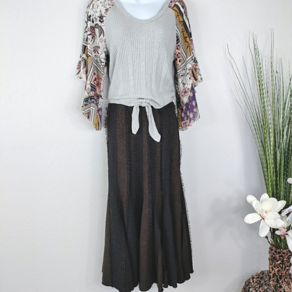 Vintage Dresses & Skirts - Vintage Susan Hutton Maxi Skirt Fringe Detail Black Textured